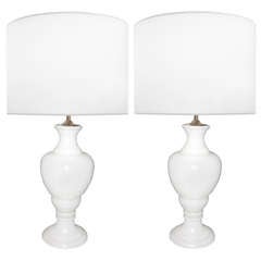 Pair Seguso White Glass Lamps