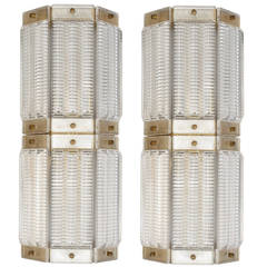 Pair of Orrefors Textured Glass Sconces