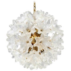 Murano Brass and Glass Flower Ball Chandelier