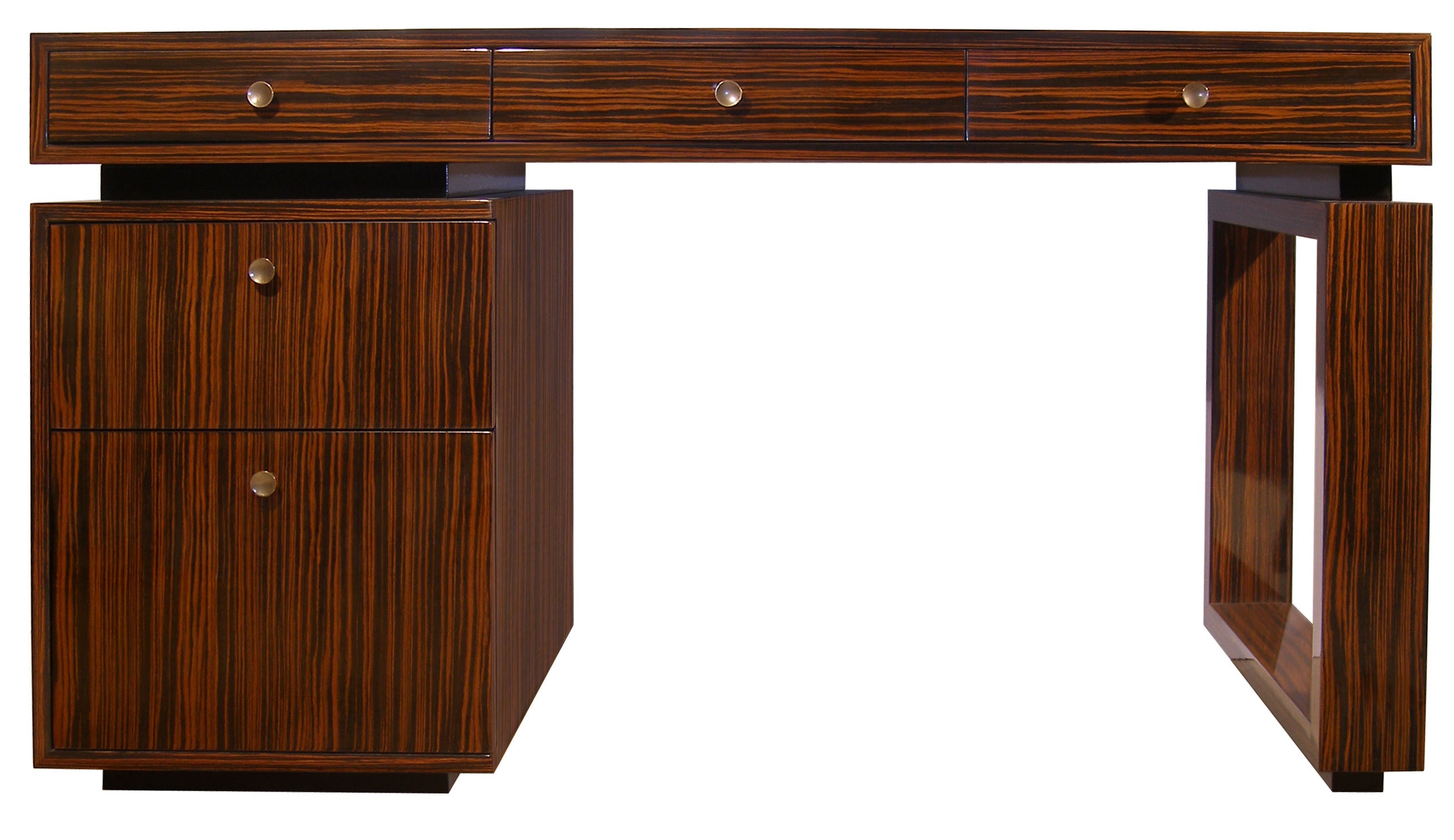 Macassar Ebony Desk with Bronze Pulls For Sale