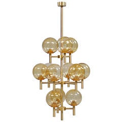 Brass and Glass Chandelier by Uno & Osten Kristiansson 10