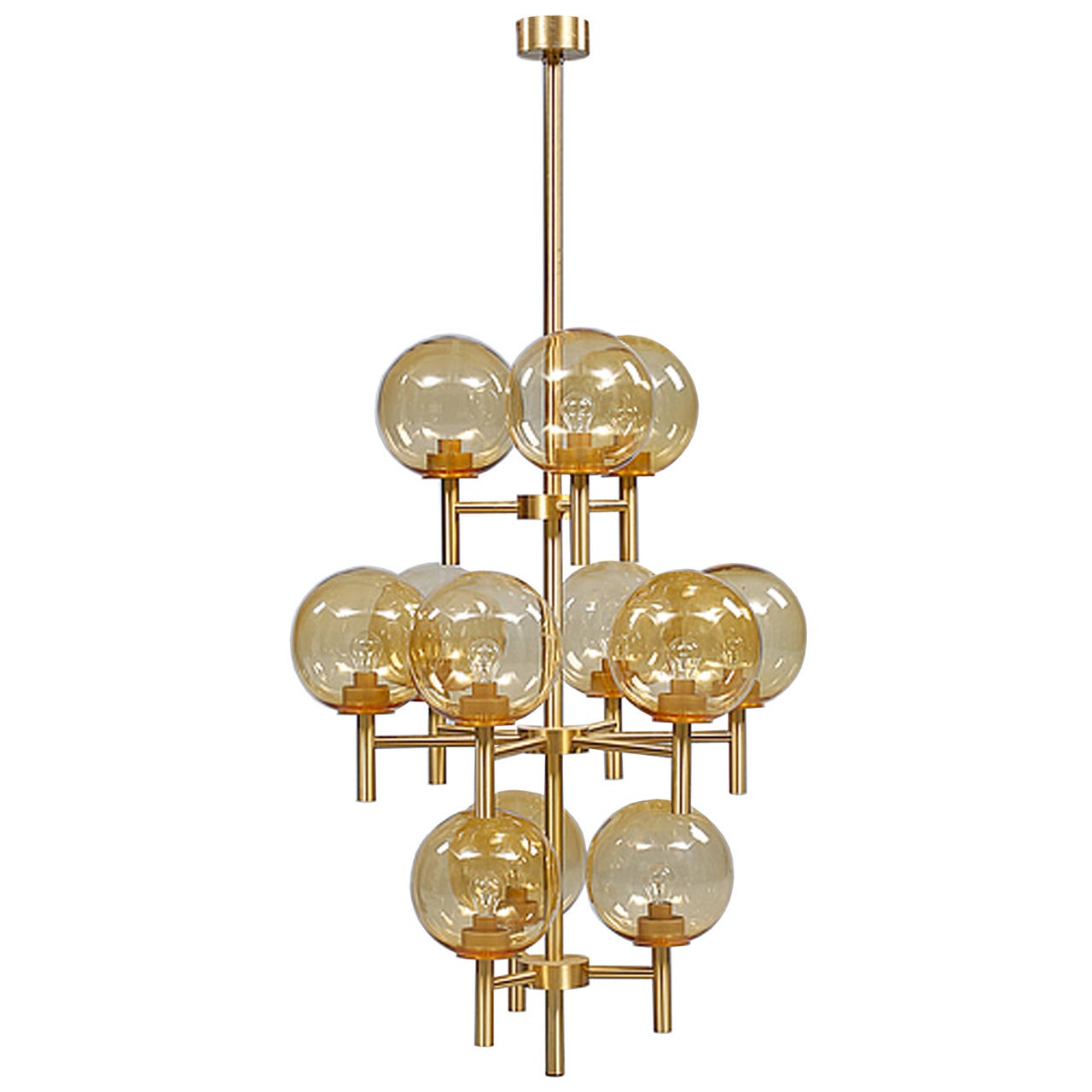Brass and Glass Chandelier by Uno & Osten Kristiansson For Sale