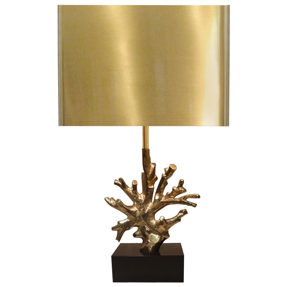 Signed Charles Bronze Coral Lamp For Sale