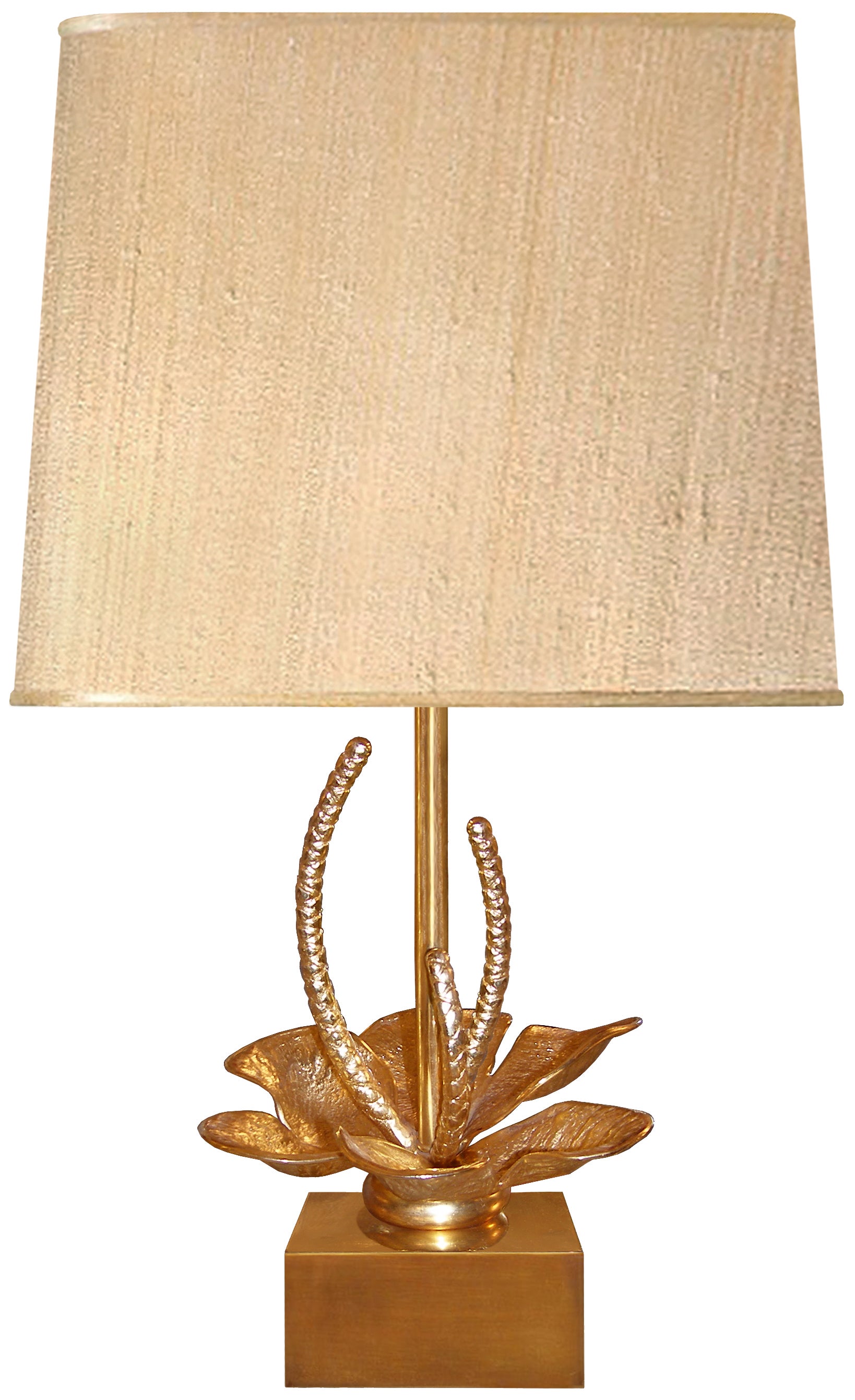 French Gilt Bronze Lily Pad Lamp For Sale