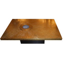 Signed Lova Creations Etched  Bronze & Agate Coffee Table