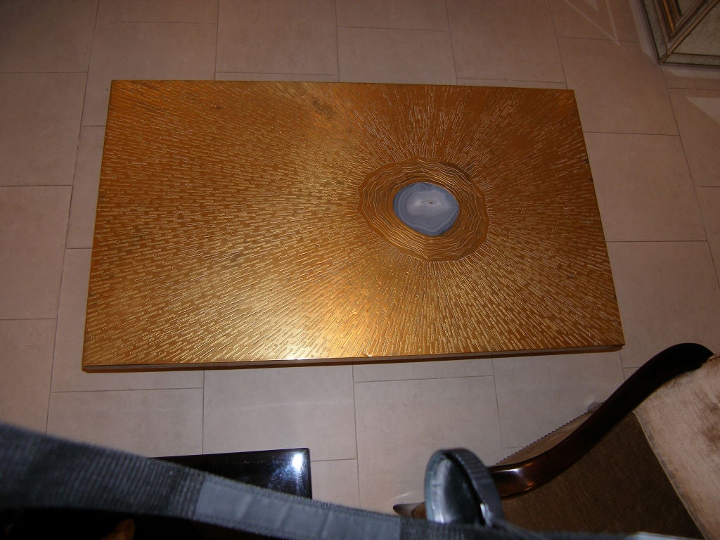 Belgian Signed Lova Creations Etched  Bronze & Agate Coffee Table