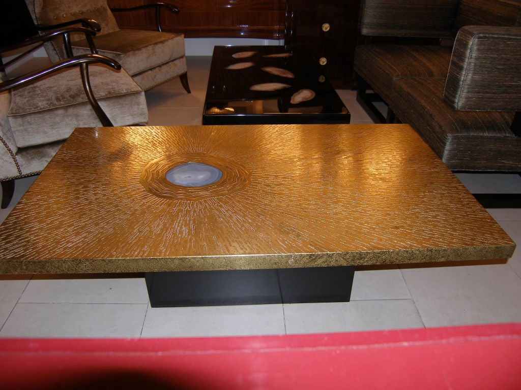 Signed Lova Creations Etched  Bronze & Agate Coffee Table 1