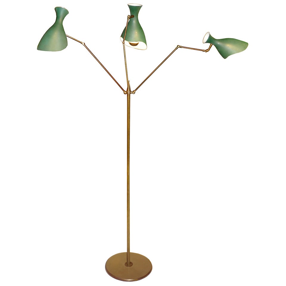 Italian Three-Arm Brass Floor Lamp by Arredoluce For Sale