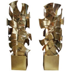 Pair of Signed Willy Daro Sculptural Bronze Torchieres