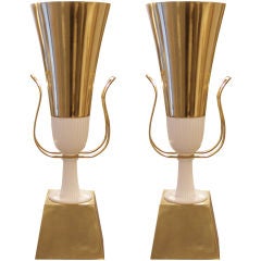 Pair of Tommi Parzinger Brass Torchieres