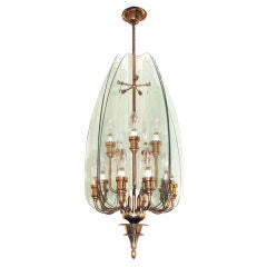 Pietro Chiesa for Fontana Arte Glass and Brass Chandelier