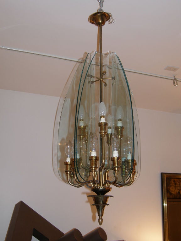 20th Century Pietro Chiesa for Fontana Arte Glass and Brass Chandelier For Sale
