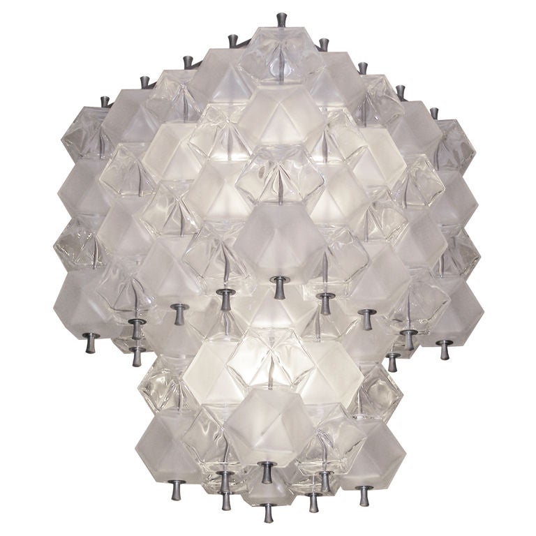 Two-Tiered Murano Glass and Nickel Chandelier For Sale