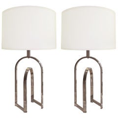 Pair of Modernist Polished Nickel Lamps Pair of Modernist Polished Nickel Lamps