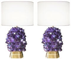 Pair of Amethyst and Bronze Lamps