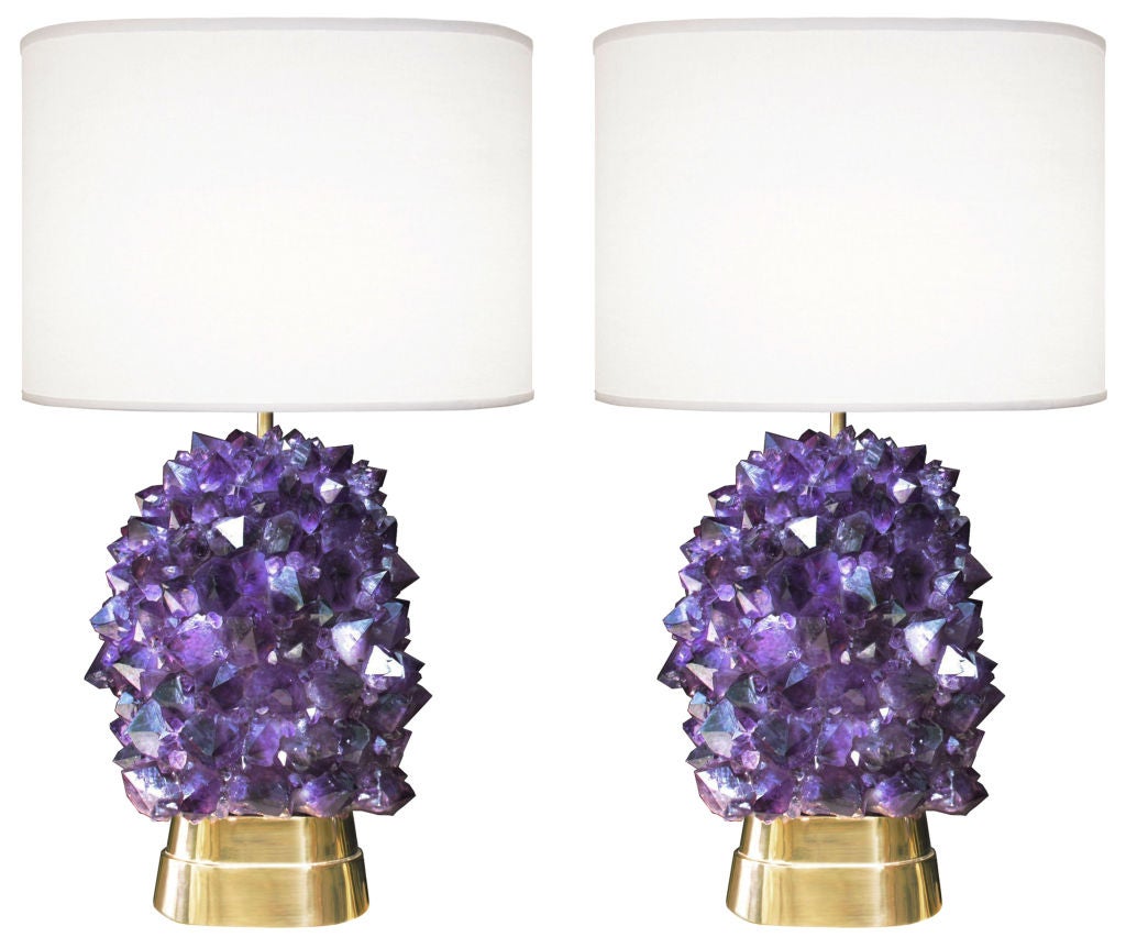Pair of Amethyst and Bronze Lamps For Sale