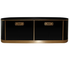 Mastercraft Oval Black Lacquer and Brass Credenza