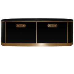 Retro Mastercraft Oval Black Lacquer and Brass Credenza