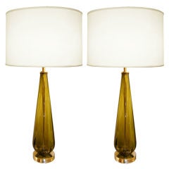 Pair of Seguso Chartreuse  Glass Lamps