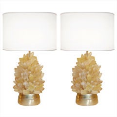 Pair of Amber Rock Crystal Lamps