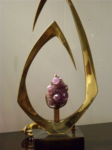 Belgian Signed Willy Daro Bronze and Amethyst Lamp