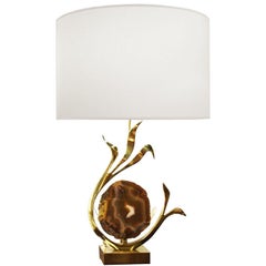 Signed Willy Daro Bronze and Agate Lamp