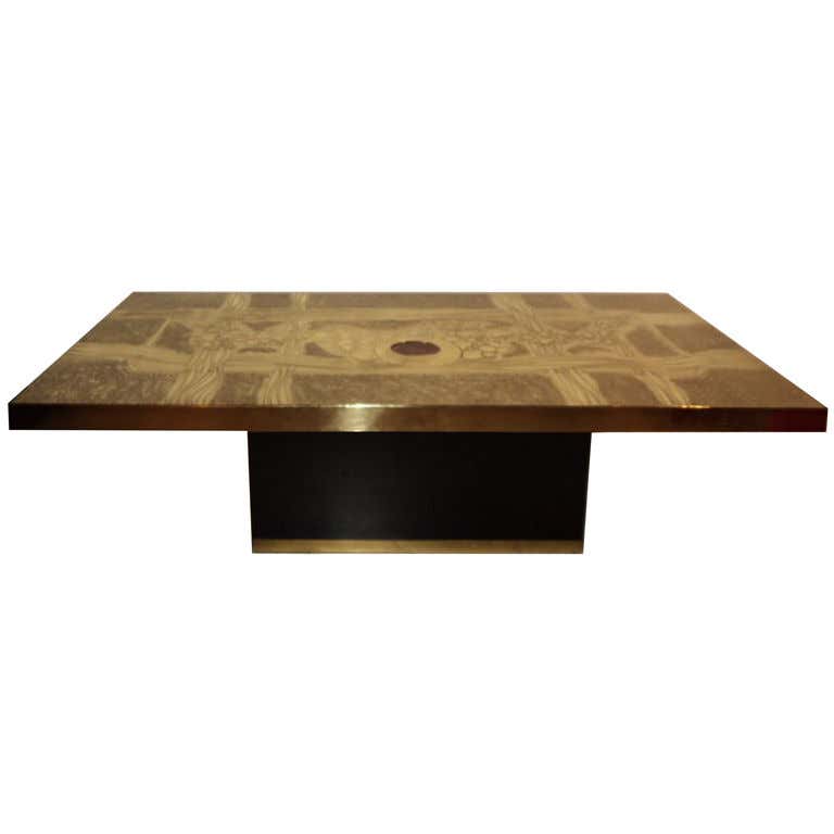 Signed George Mathias Etched Bronze and Agate Coffee Table at 1stDibs