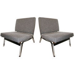 Pair of Ico Parisi Steel and Walnut Slipper Chairs