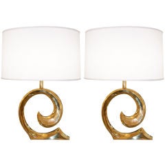 Pair of Sculptural Brass Lamps