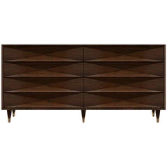 Faceted Walnut Dresser or Credenza