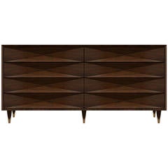 Faceted Walnut Dresser or Credenza