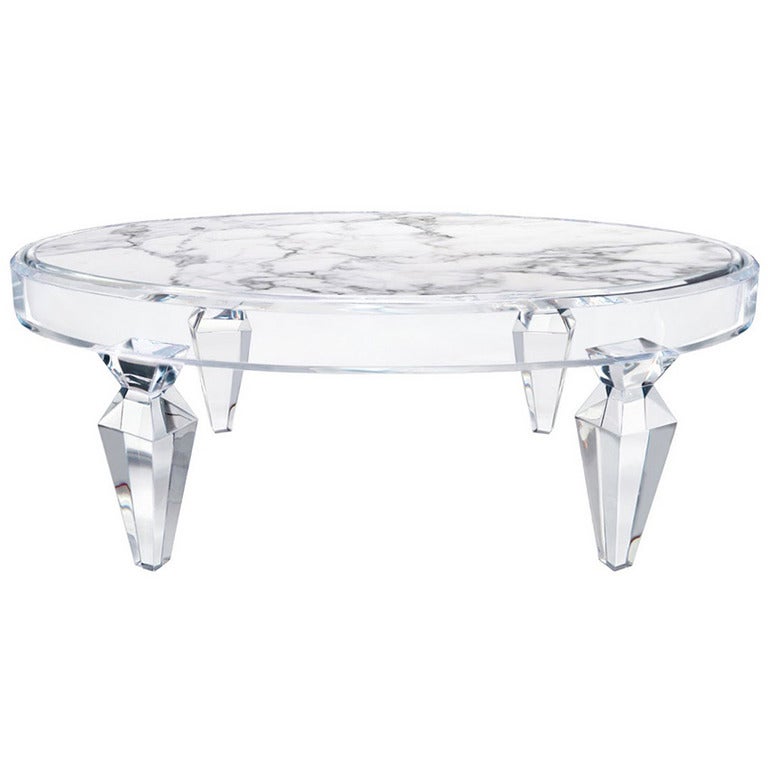 Avenir Oval Lucite and Stone Coffee Table For Sale