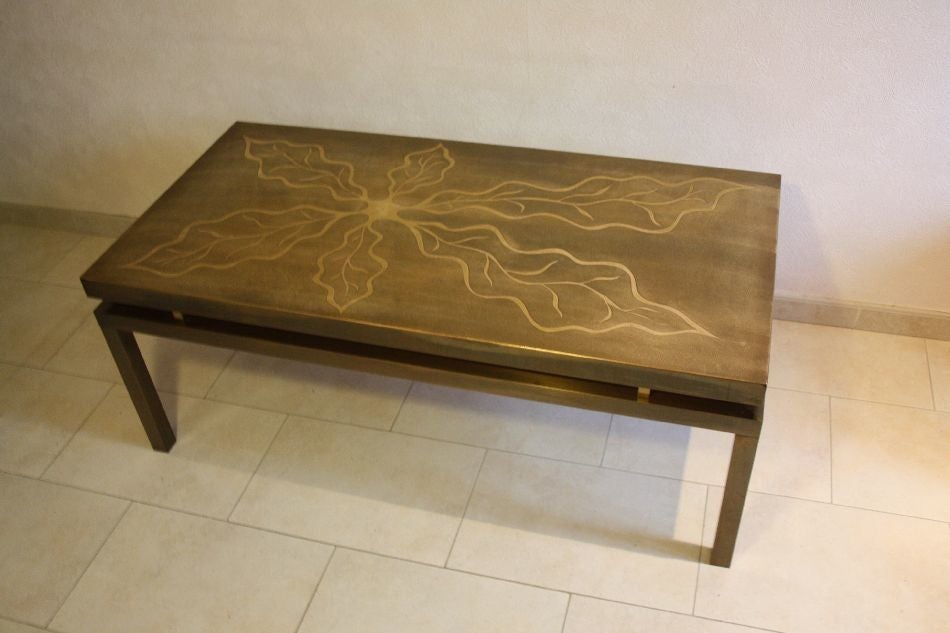 Signed Willy Daro Etched Bronze Coffee Table (Belgisch) im Angebot