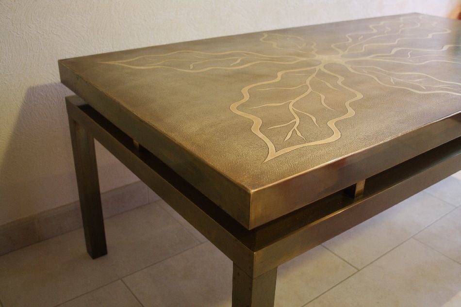 Signed Willy Daro Etched Bronze Coffee Table im Angebot 1