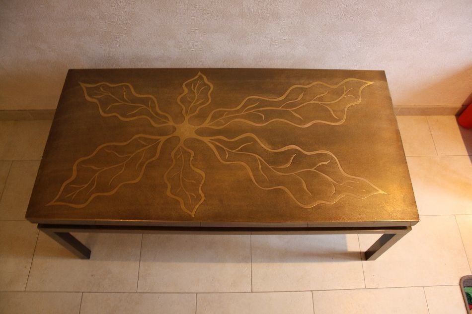 Signed Willy Daro Etched Bronze Coffee Table For Sale 2
