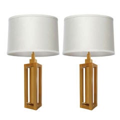 Pair of Maison Jansen Brass Column Lamps