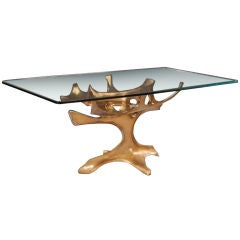 Abstract Gilded Bronze Dining Table Base by Fred Brouard