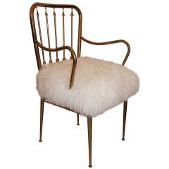 Vintage Single French Brass Chair with Curly Lamb