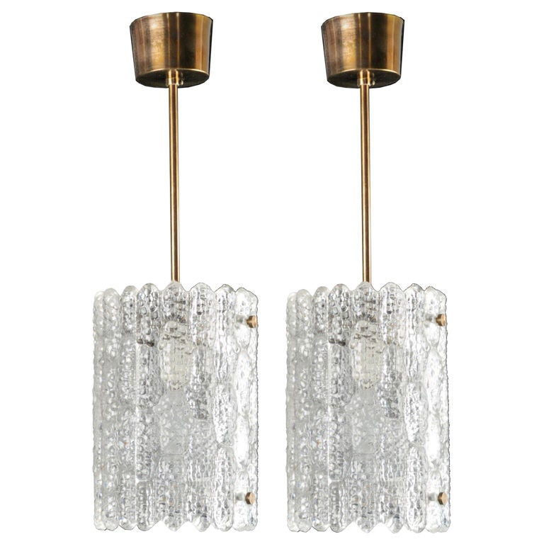 Pair of Carl Fagerlund for Orrefors Glass Pendant Lights For Sale