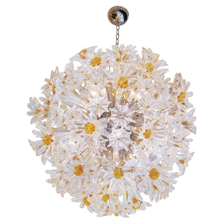 Venini Amber and Clear Esprit Chandelier For Sale