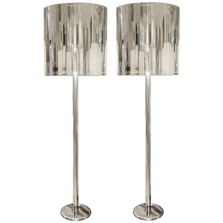 Pair of Stainless Steel Floor Lamps For Sale