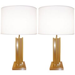 Pair of Maison Jansen Brass Column Lamps