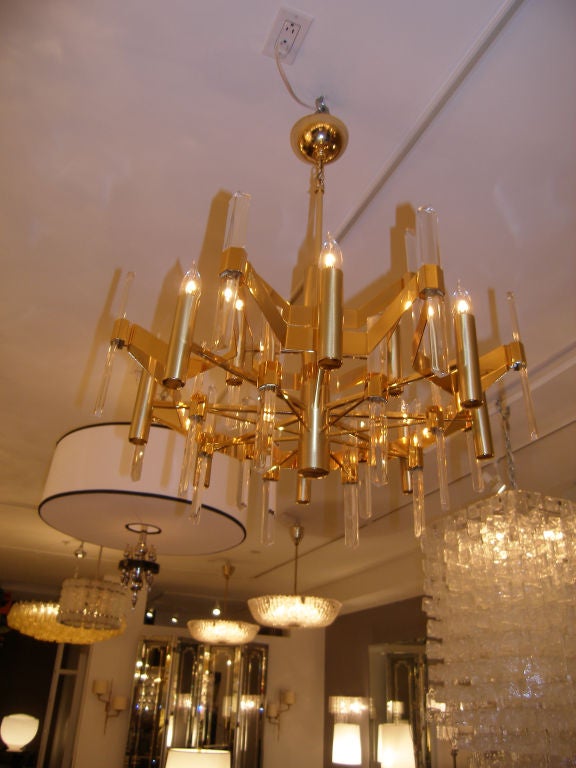 Sciolari Gilt Brass and Glass Chandelier 2