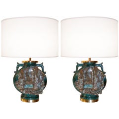 Pair of Marcello Fantoni Ceramic Urn Lamps