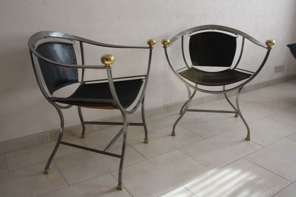Pair of Maison Jansen Steel and Bronze Chairs 1