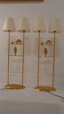 French Pair of gilt bronze table lamps by Pierre Casenove