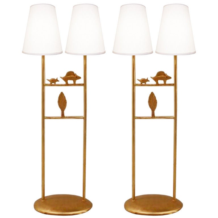 Pair of gilt bronze table lamps by Pierre Casenove