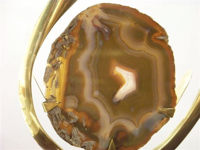 Pair of Signed Willy Daro Bronze and Agate Lamp In Excellent Condition For Sale In New York, NY