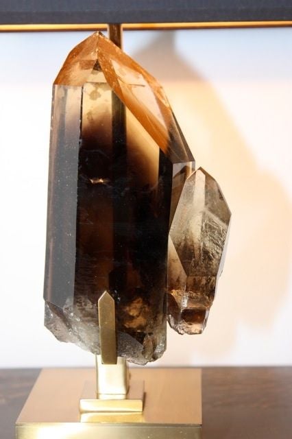 Belgian Willy Daro Smoky Rock Crystal and Bronze Lamp