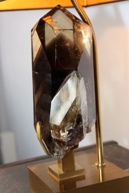 20th Century Willy Daro Smoky Rock Crystal and Bronze Lamp